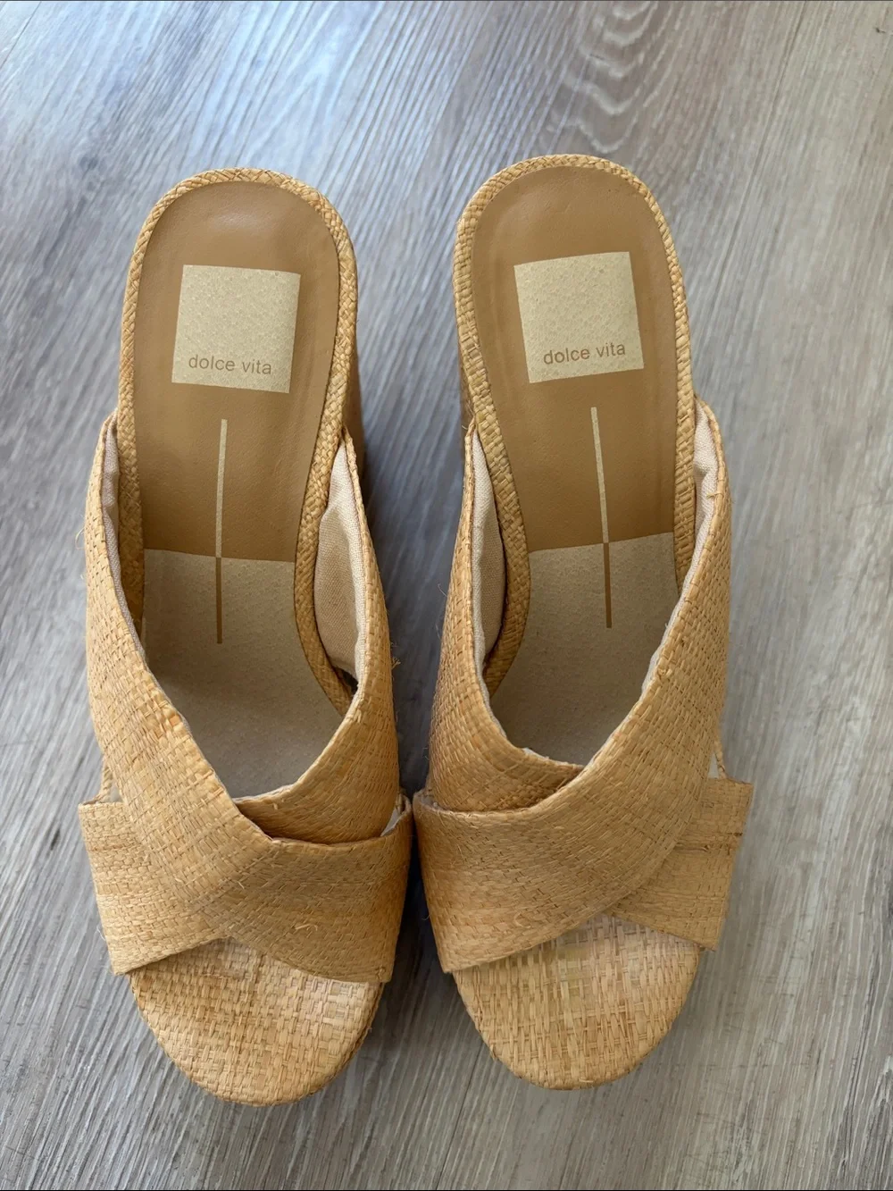 Dolce Vita Natural Tan Woven Platform Mules